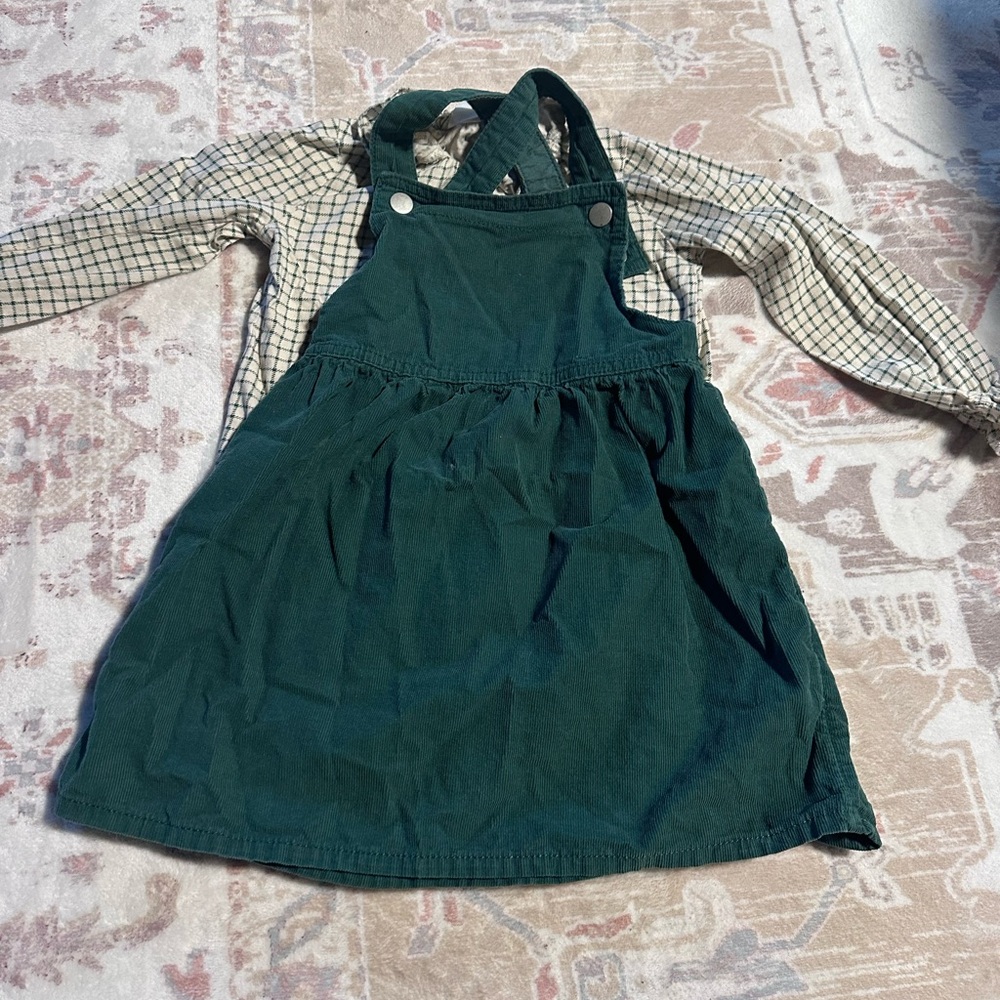 H&M Green Pinafore Dress with Checkered Shirt